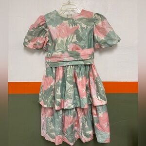 Vintage Little Girls Floral Puff Sleeve Dress